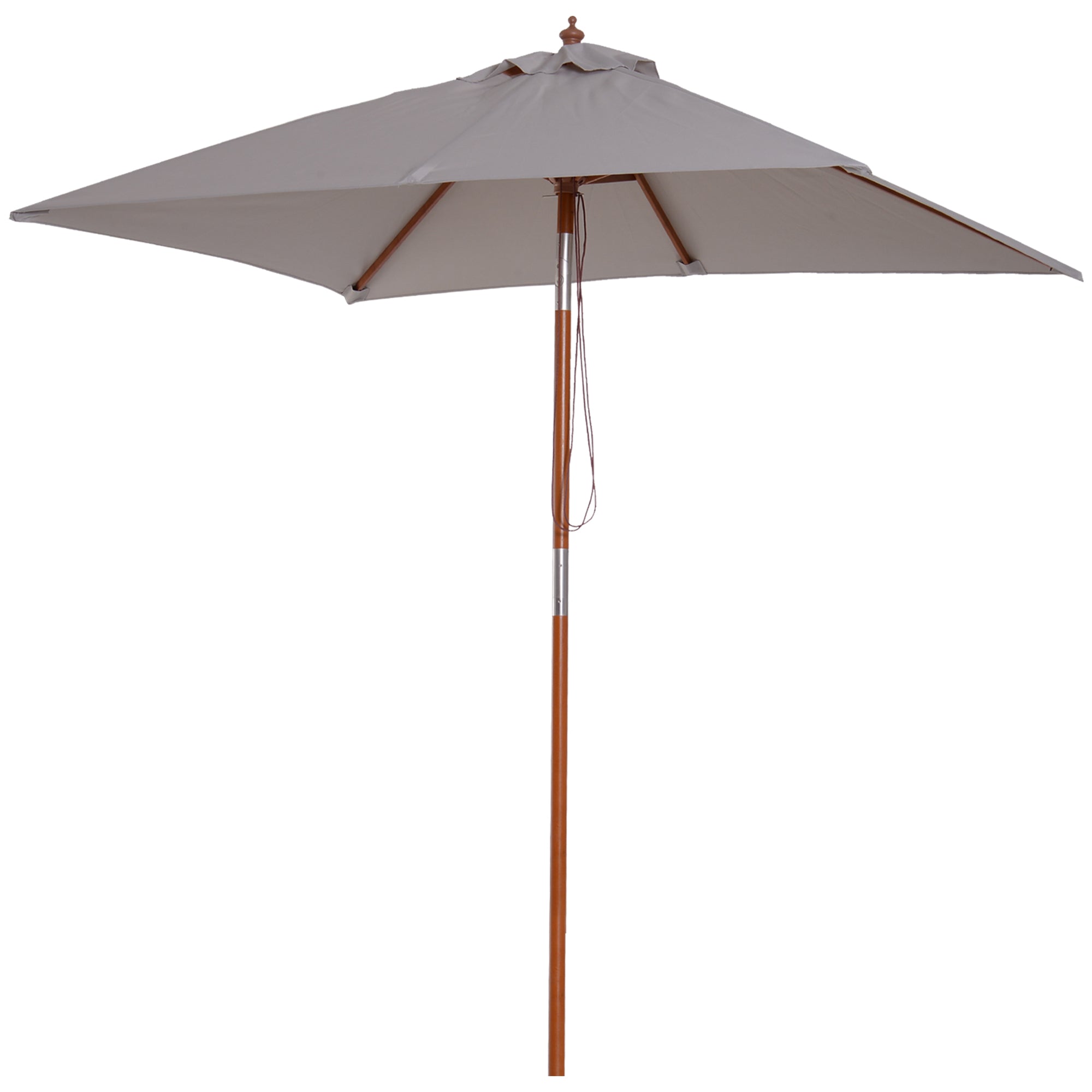 6.6 x 5ft Fir Wooden Patio Umbrella Market Parasol Tilt Mechanism 6 Ribs Garden Sunshade, Grey