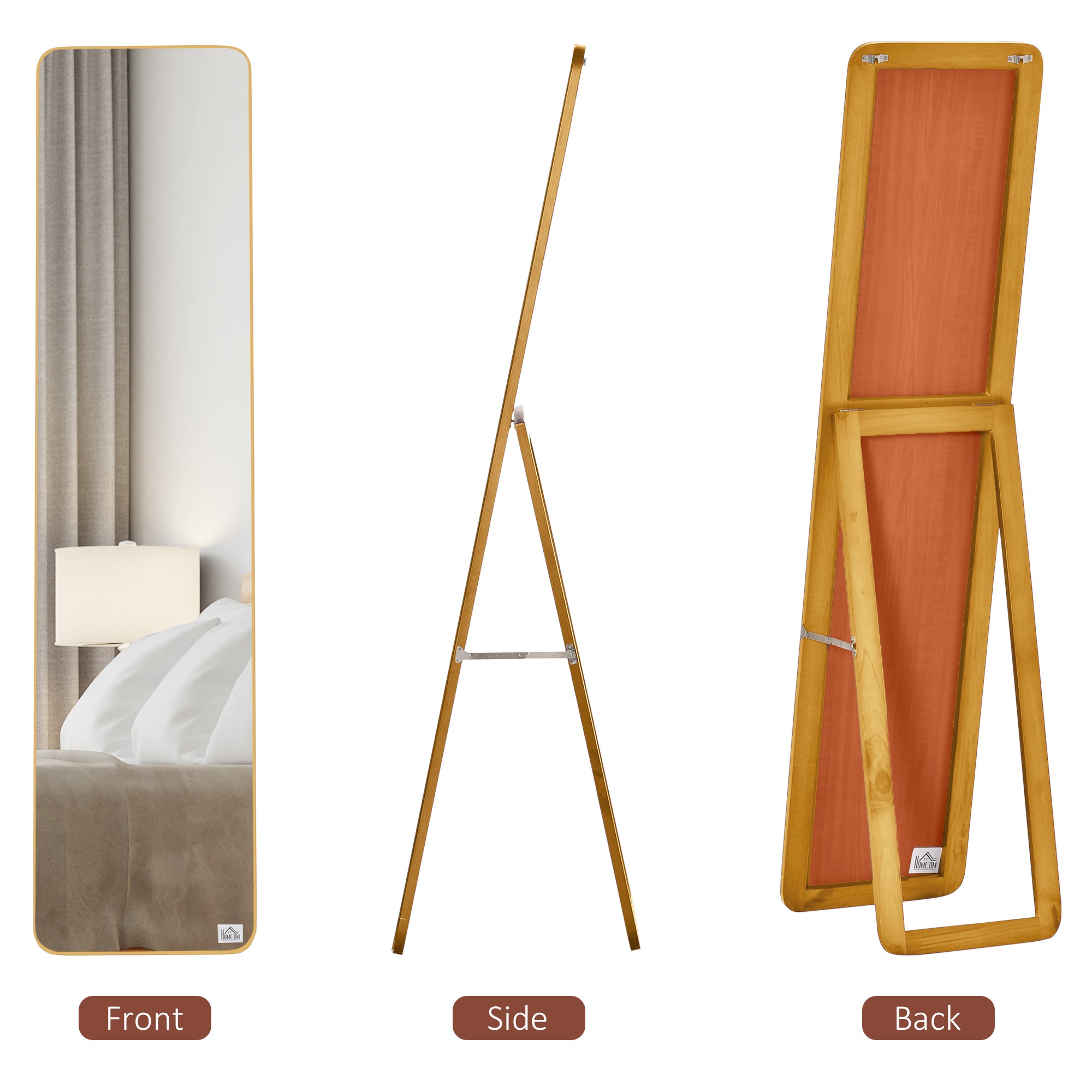 Full Length Mirror for Bedroom, Free Standing Dressing Mirror, Wall Mirror with Wood Frame, 15" x 61", Light Walnut