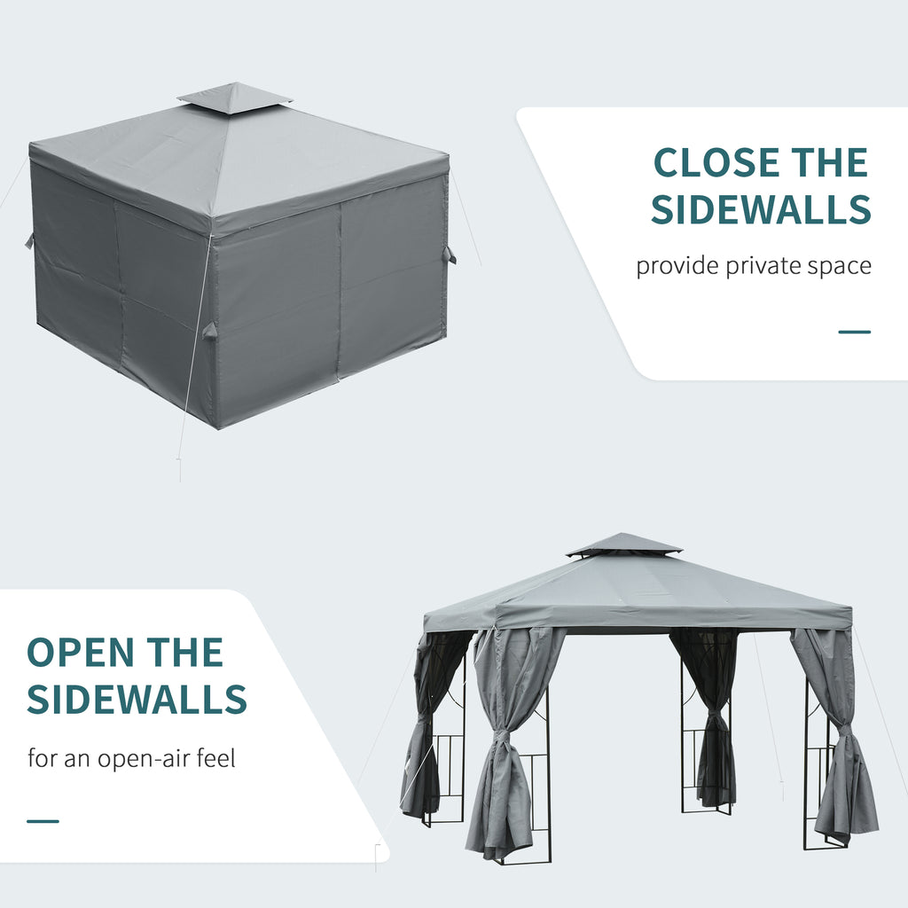 10' x 10' Patio Gazebo Outdoor, Canopy Shelter with Double-tier Roof, Pavilion Sidewalls for Garden Events, Dark Grey