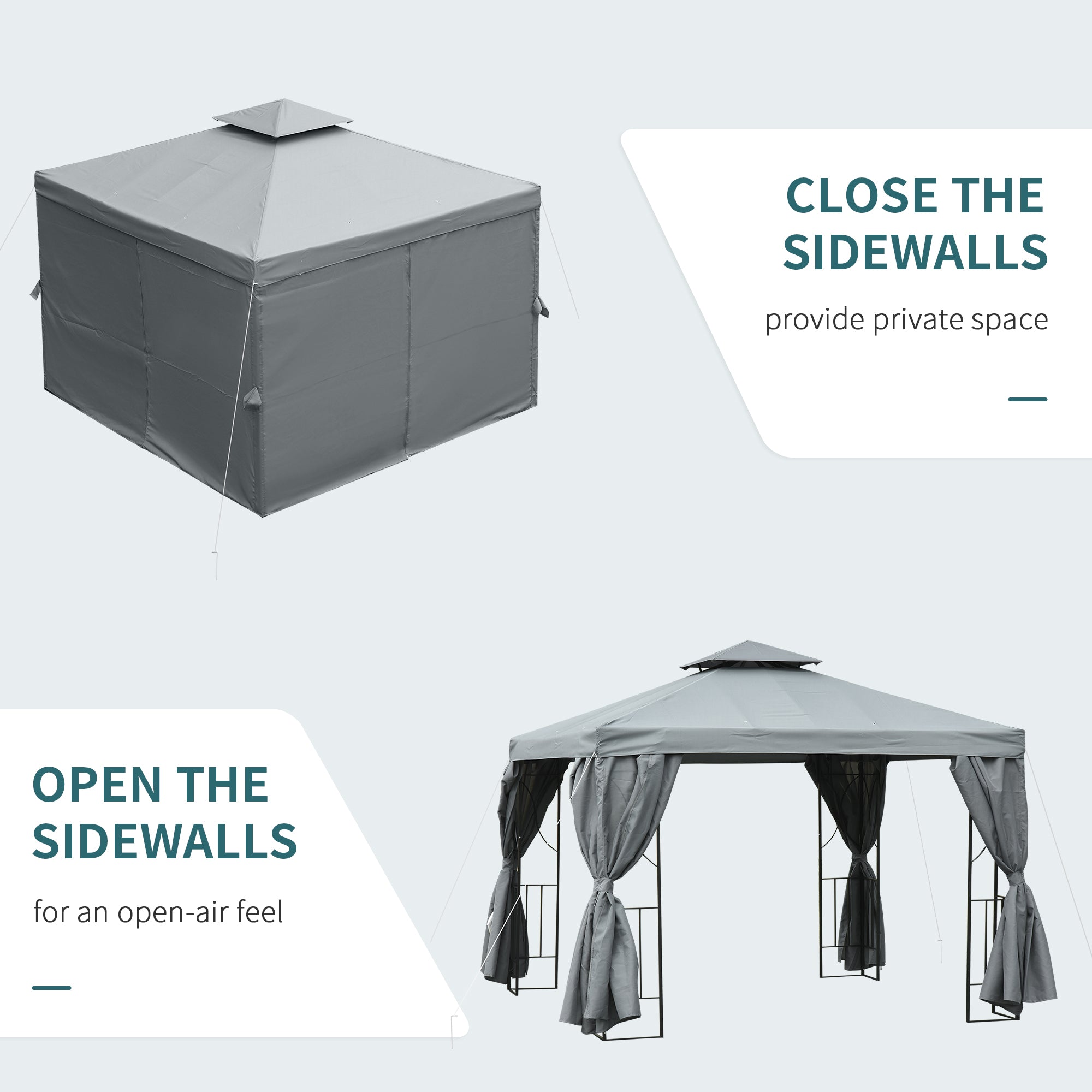 10' x 10' Patio Gazebo Outdoor, Canopy Shelter with Double-tier Roof, Pavilion Sidewalls for Garden Events, Dark Grey