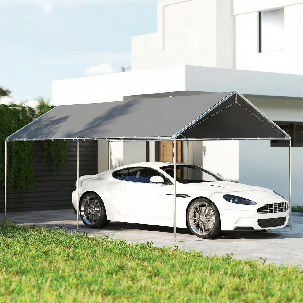 10'x20' Carport Heavy Duty Galvanized Car Canopy with Included Anchor Kit, 3 Reinforced Steel Cables, Grey