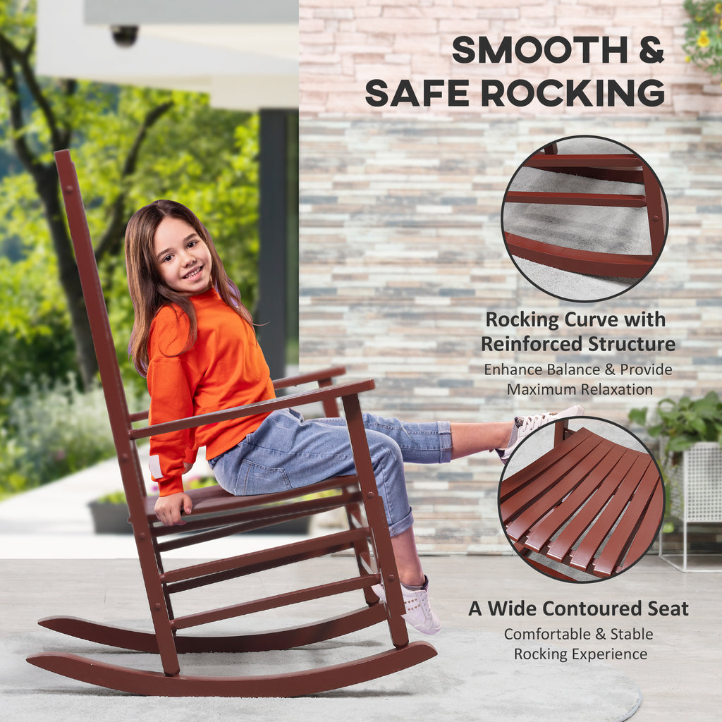 Wooden Porch Rocking Chair Outdoor Patio Rocker Garden Single Leisure Reclining Seat Armchair Wine Red