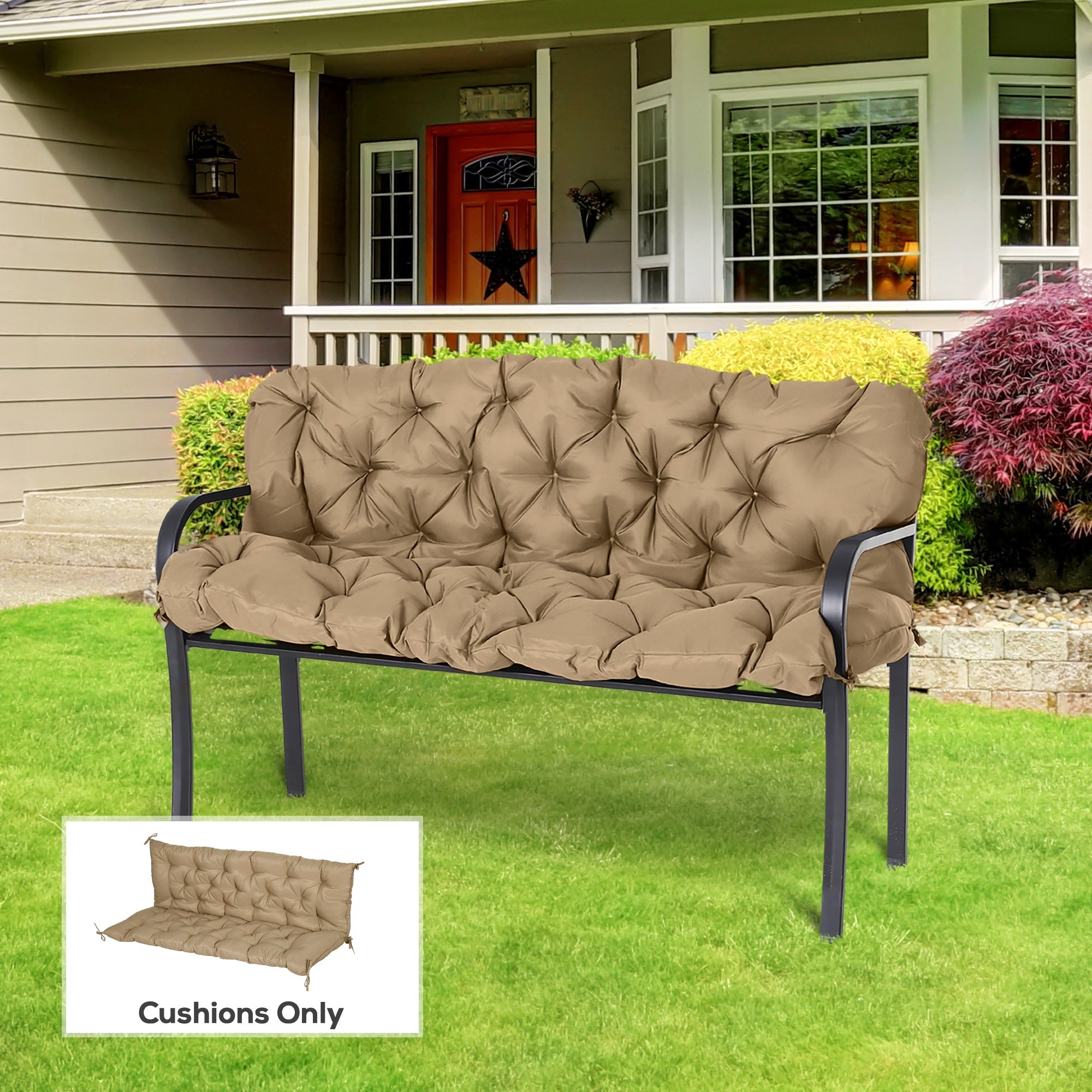 Porch Swing Cushion Garden Bench Cushion with Backrest, Non-Slip 3-Seater Soft Pad, 59.1" x 38.6", Khaki