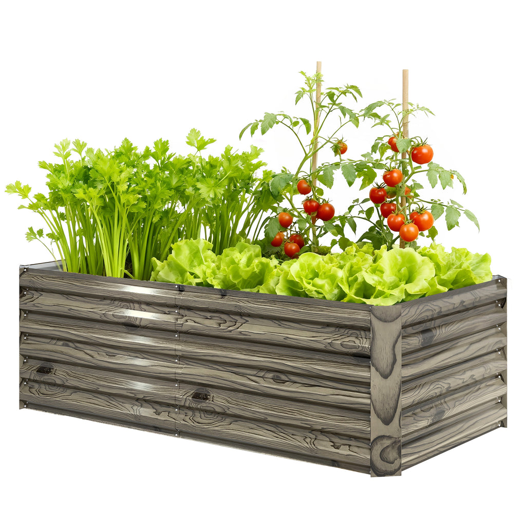 6' x 3' x 2' Raised Garden Bed, Galvanized Planter Box for Growing Flowers, Herbs and Vegetables, Light Wood Effect