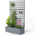 Galvanized Raised Garden Bed Planter Box with Trellis for Climbing Plant Vegetable Vine, 43"x16"x70", Grey Wood Effect