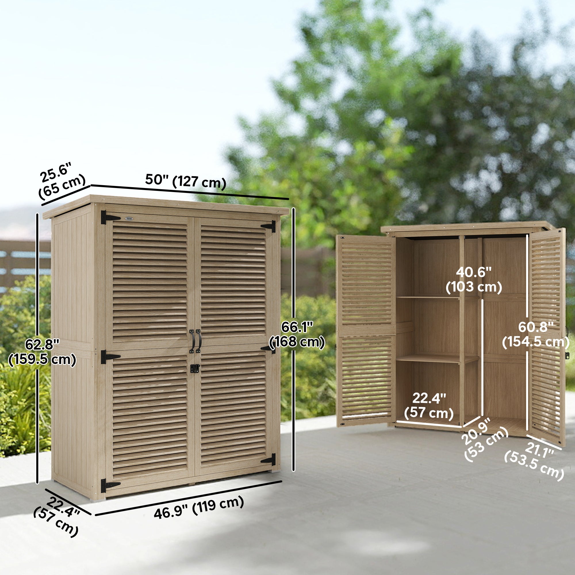 50" x 26" x 66" Wooden Garden Shed, Outdoor Storage Shed with Waterproof Asphalt Roof, Shelves, Natural