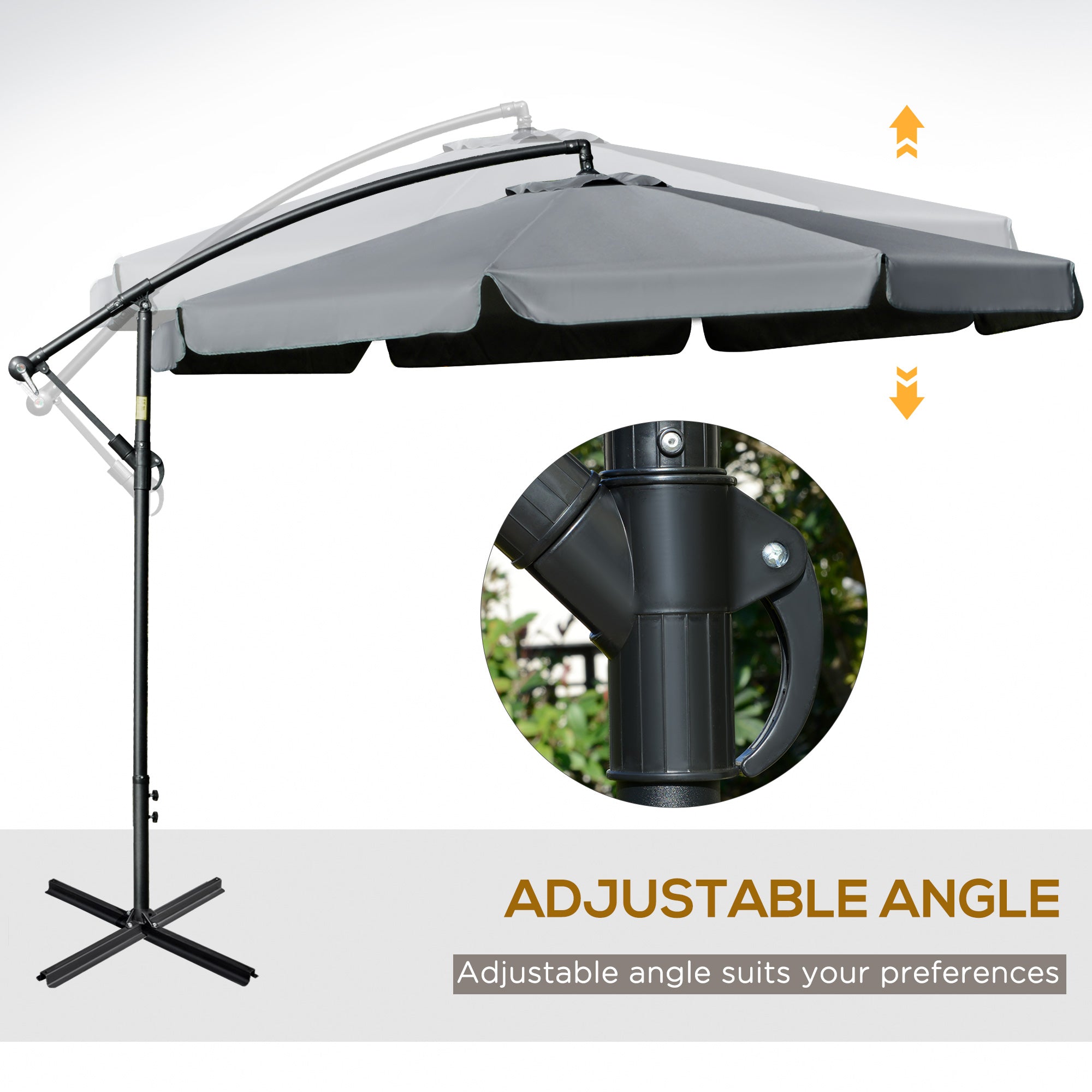 11FT Offset Hanging Patio Umbrella Cantilever Umbrella with Easy Tilt Adjustment, Cross Base and 8 Ribs for Backyard, Poolside, Lawn and Garden, Dark Grey