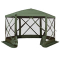 12' x 12' Hexagon Automatic Pop Up Screen Tents Camping Shelter Picnic Canopy Outdoor Sun Shade with Mesh Sidewalls and Carry Bag, Green