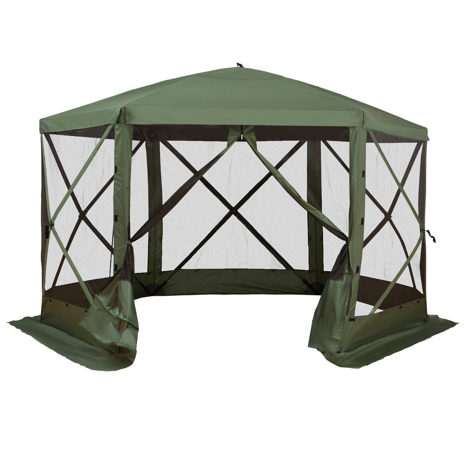 12' x 12' Hexagon Automatic Pop Up Screen Tents Camping Shelter Picnic Canopy Outdoor Sun Shade with Mesh Sidewalls and Carry Bag, Green