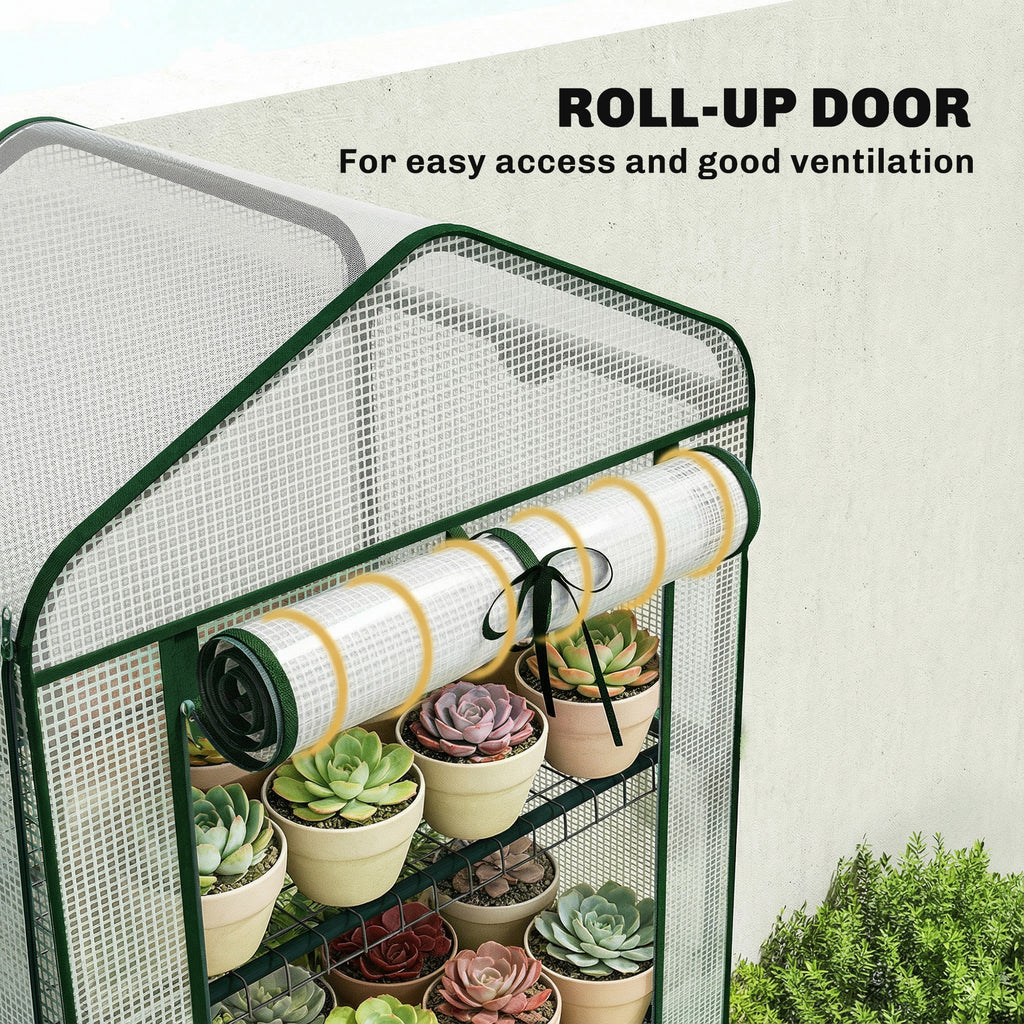 Mini Greenhouse with Screen Roof, Portable Small Greenhouse with Roll-Up Zipper Door, 27.6" x 19.7" x 75.6", White