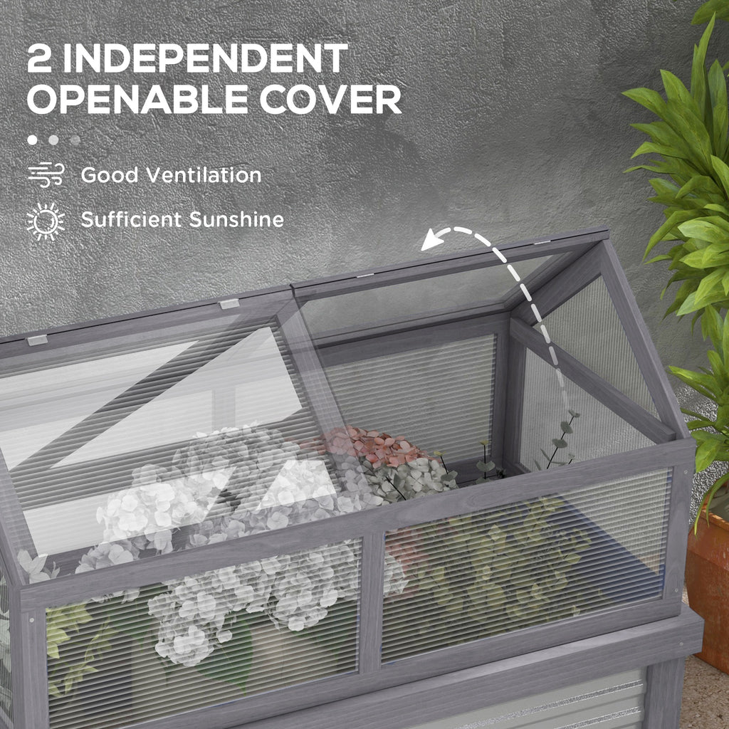 Raised Garden Flower Bed Kit with Greenhouse, Wooden Cold Frame Planter with Open Roofs, 48" x 24" x 32", Grey