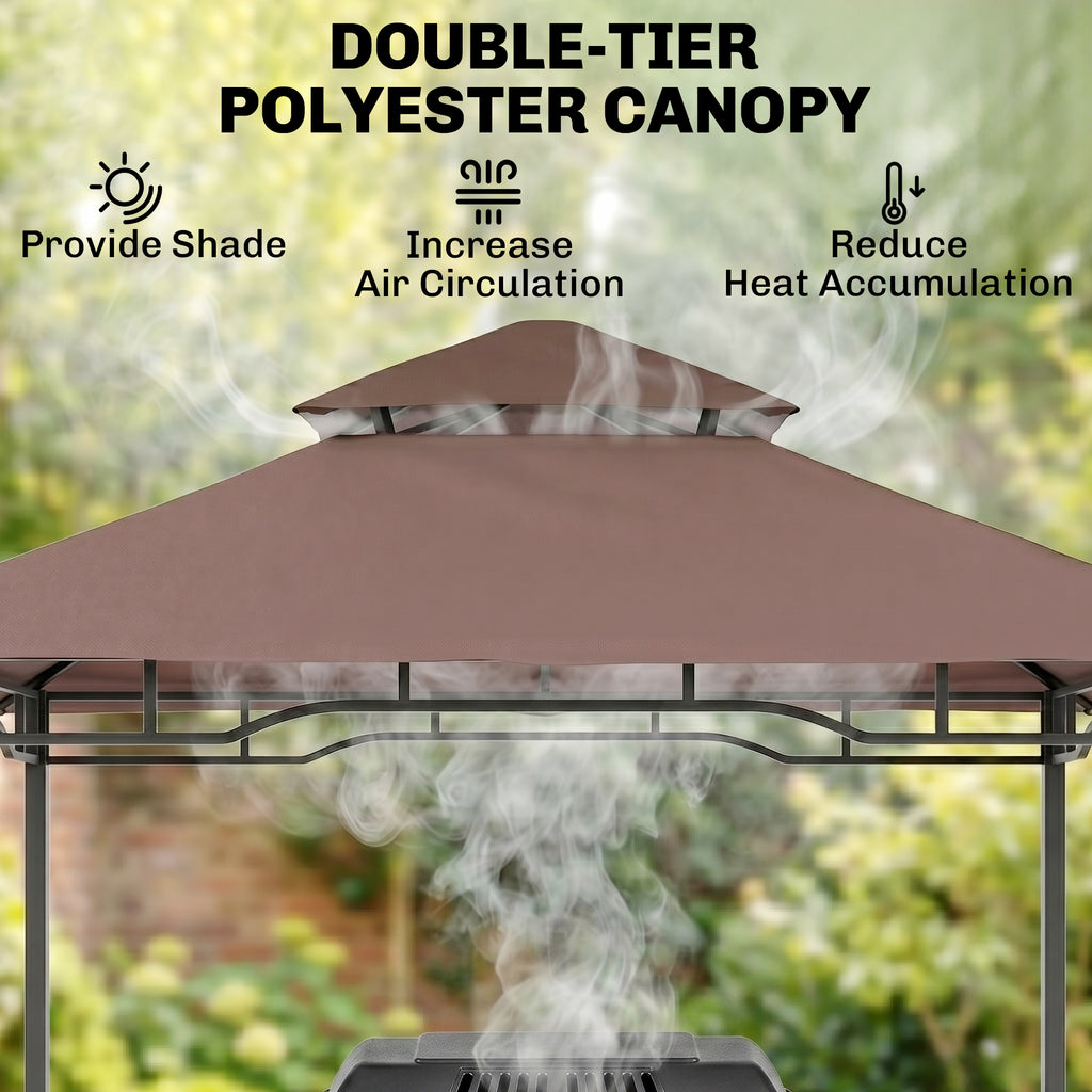 8' x 5' BBQ Grill Gazebo Tent with Double Tiered Canopy for Outdoor Sun Shade, Coffee