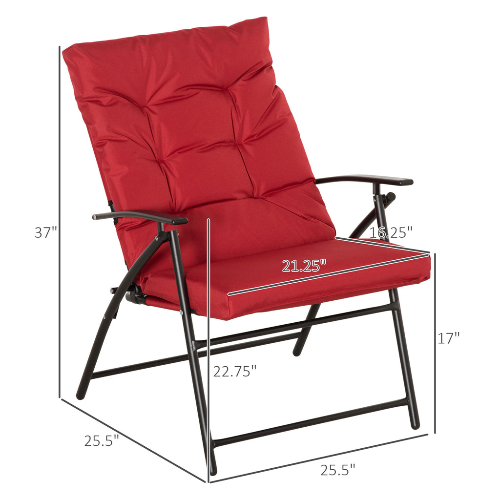 Set of 2 Outdoor Folding Chairs with Adjustable Backrest, Padded Camping Chairs for Outdoor Events, Red