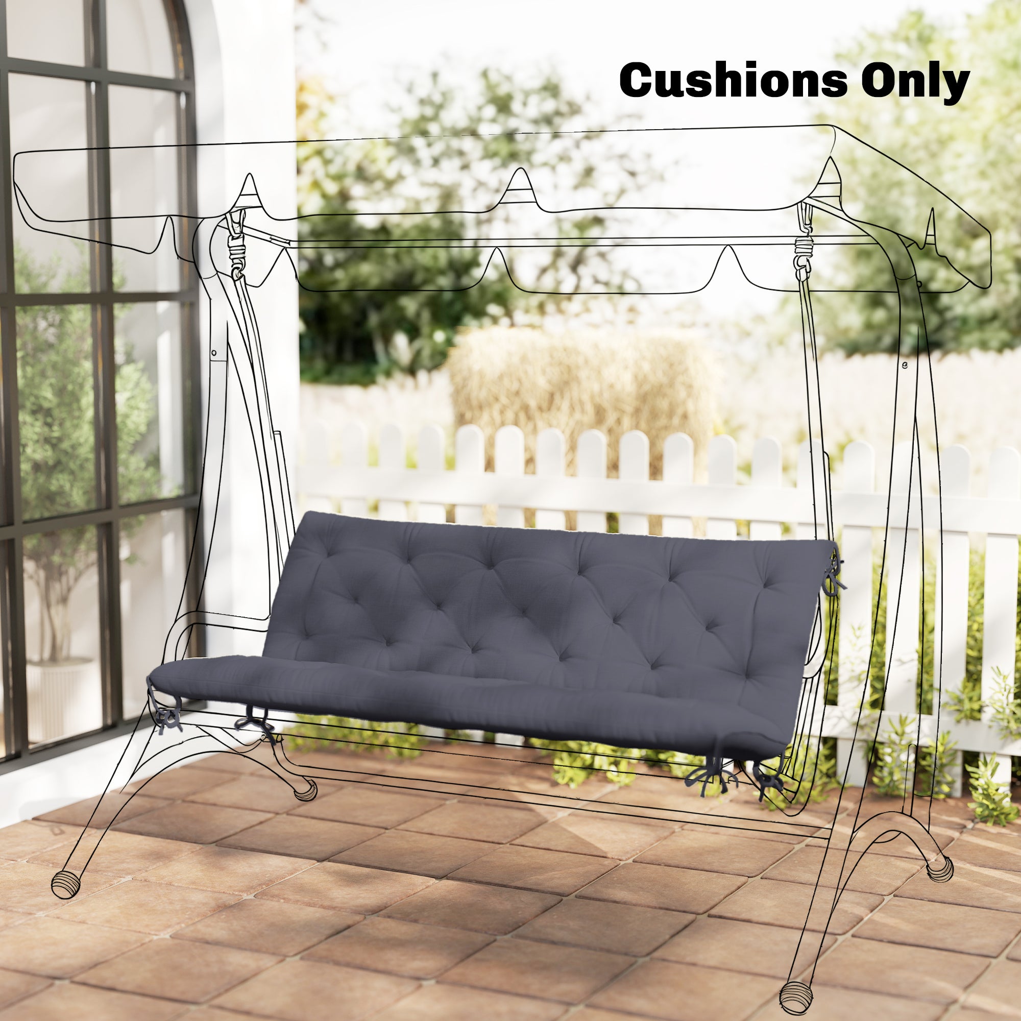 3 Seater Outdoor Seat Pads Bench Swing Chair Replacement Cushions Backrest for Patio Garden, Dark Grey
