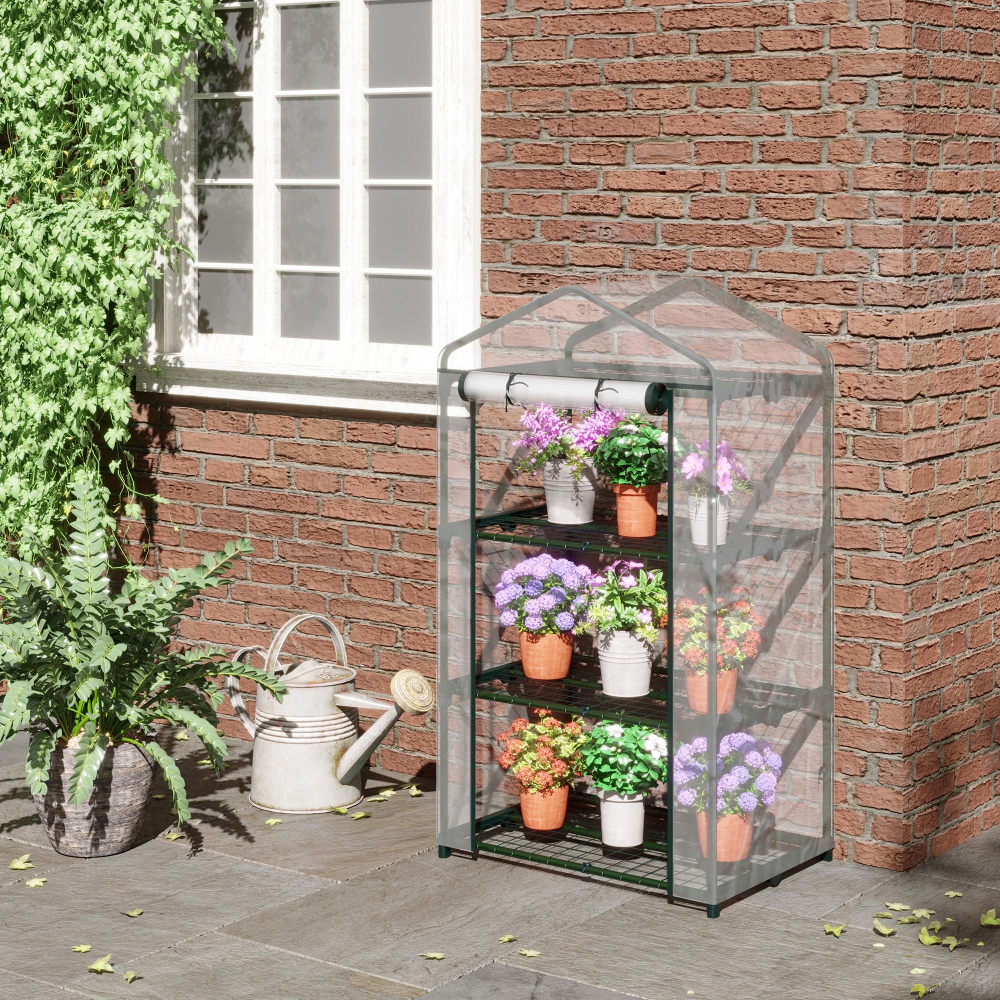 3 Tier Mini Greenhouse, Portable Outdoor Flower Stand with Shelf Clips, Indoor Greenhouse with Plastic Cover and Steel Frame, Transparent, 27" x 19" x 49"