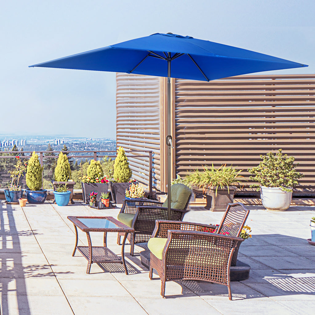6.5x10ft Patio Umbrella, Rectangle Market Umbrella with Aluminum Frame and Crank Handle, Garden Parasol Outdoor Sunshade Canopy, Dark Blue