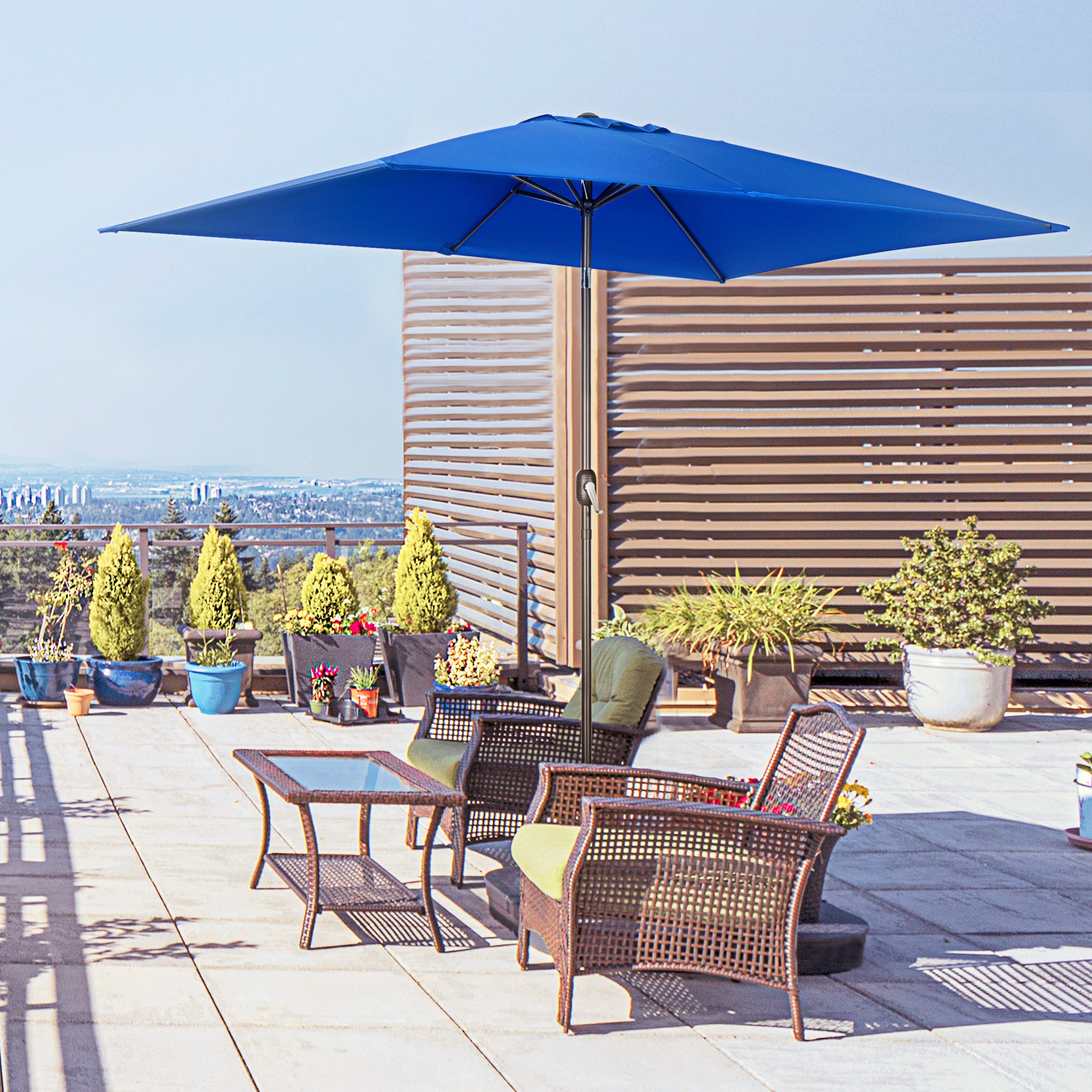 6.5x10ft Patio Umbrella, Rectangle Market Umbrella with Aluminum Frame and Crank Handle, Garden Parasol Outdoor Sunshade Canopy, Dark Blue