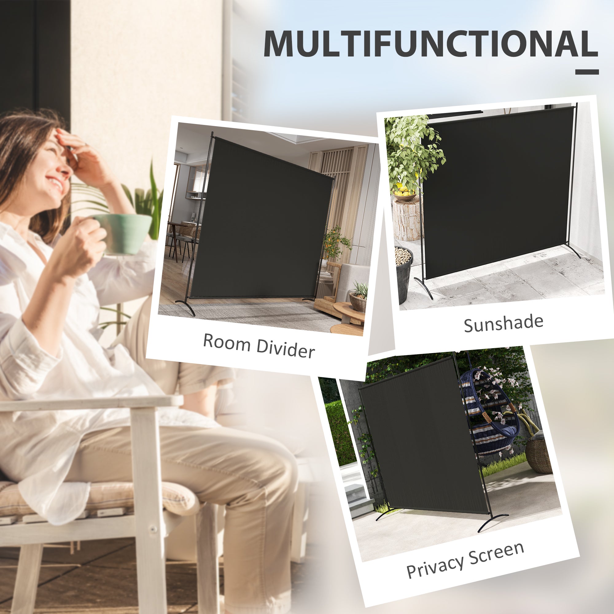 Single Panel Room Divider, UV30+ Privacy Screen, Indoor Outdoor Privacy Panel with Stable Base, Black