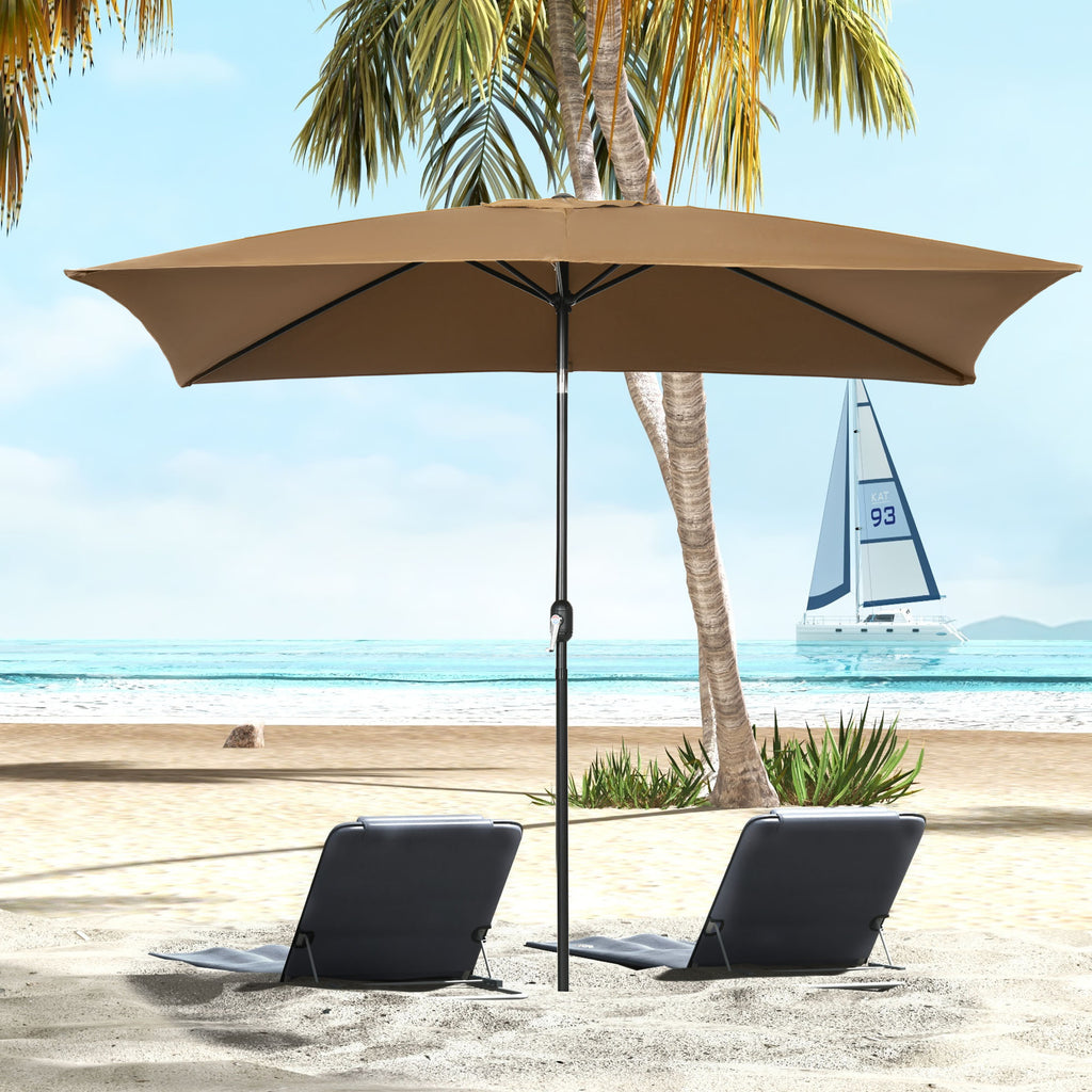 6.5x10ft Rectangle Aluminum Tilt Patio Umbrella, Garden Market Parasol, Outdoor Sunshade Canopy with Crank, Coffee