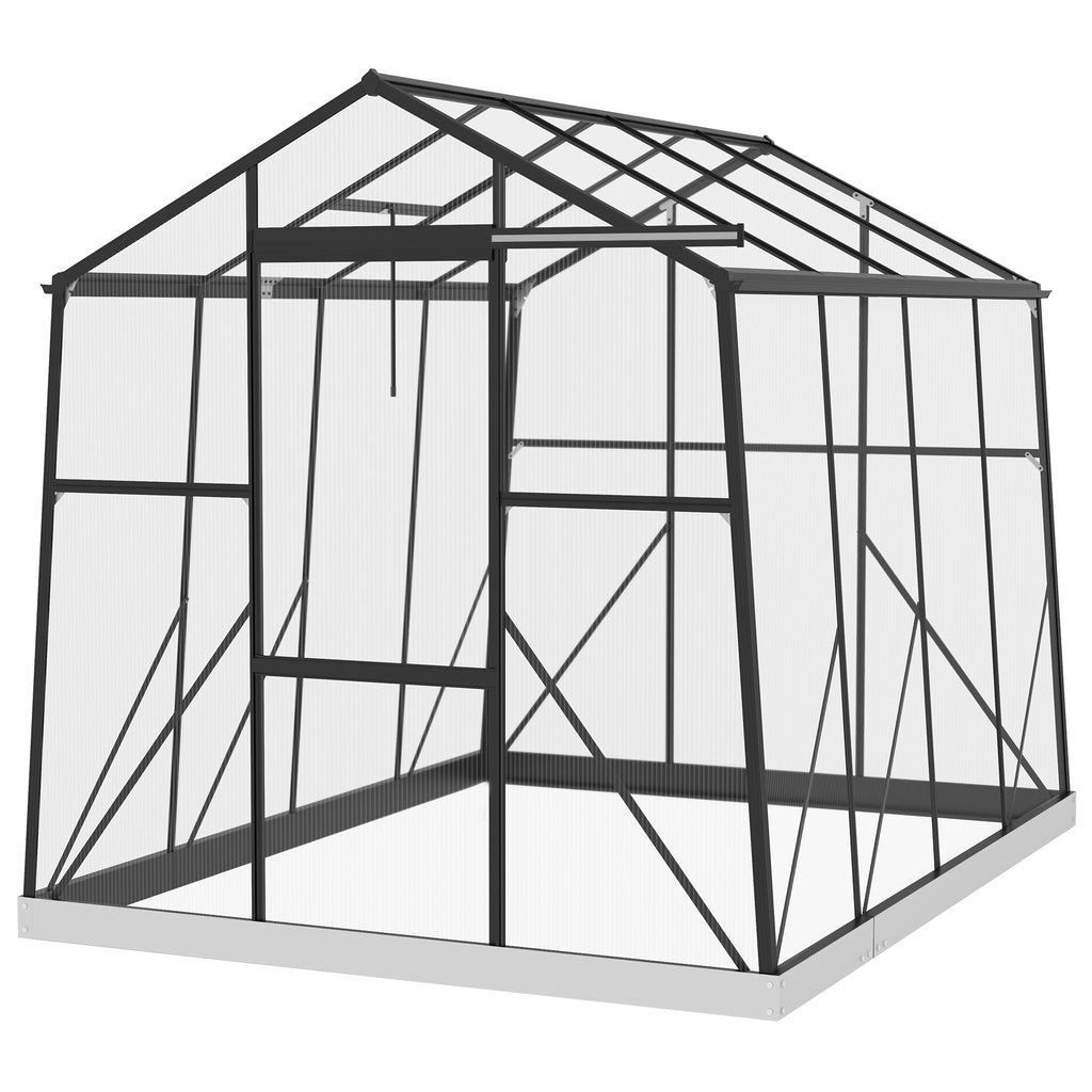 6' x 8' Walk-in Polycarbonate Greenhouse Aluminium Green House with Sliding Door, 5-Level Roof Vent, Rain Gutter