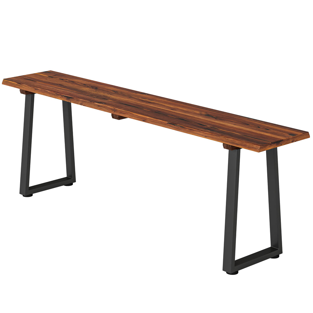 Wood Outdoor Bench for 2 People, 59" Backless Patio Garden Bench with Trapezoidal Steel Legs