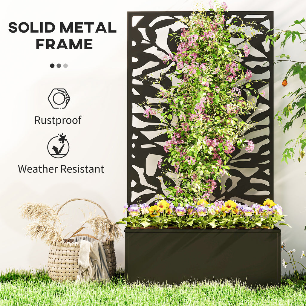 Raised Garden Bed with Trellis, Outdoor Privacy Screen with Planter Box, 24" x 9.1" x 44.5", Black