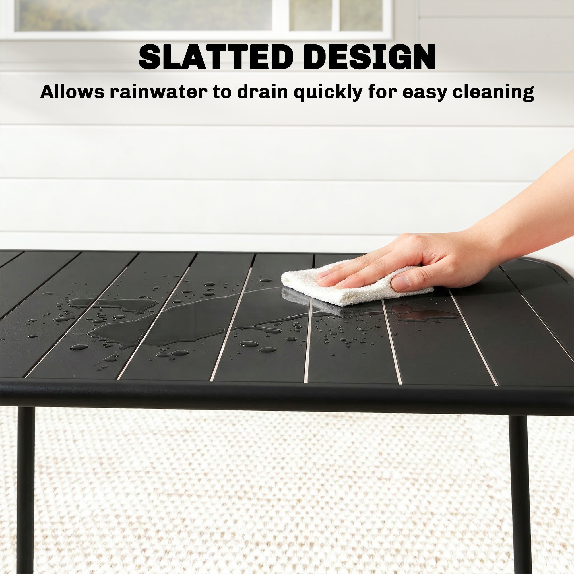 47" x 28" Outdoor Dining Table for 4, Rectangular Patio Table with Slatted Top and Rounded Edges, Grey