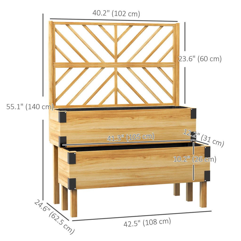 Raised Garden Bed with Trellis, 2 Tier Wooden Elevated Planter Box, for Vegetables, Flowers, Herbs, Natural