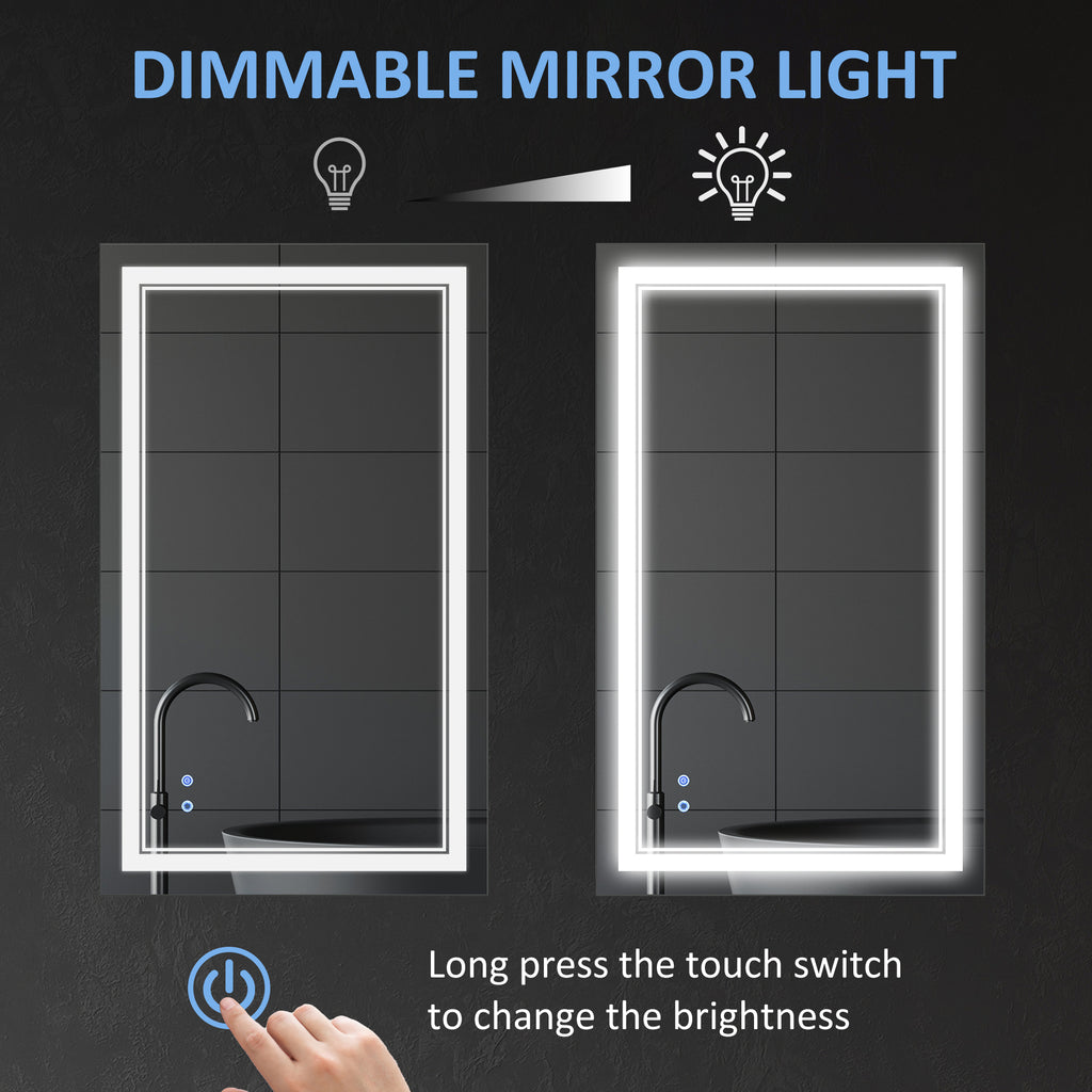40" x 24" LED Bathroom Mirror, Dimmable Lighted Wall-Mounted Mirror, with 3 Colour, Smart Touch, Plug-in, Vertical or Horizontal Hanging