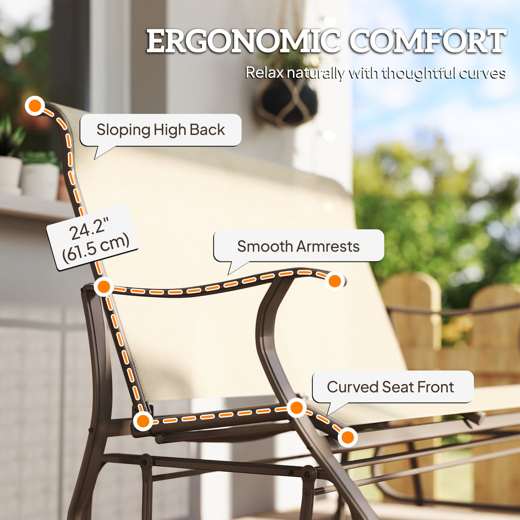 2-Person Outdoor Glider Chair, Patio Glider Rocking Chair with Mesh Seat and Backrest, Steel Frame for Outdoor, Backyard, Khaki