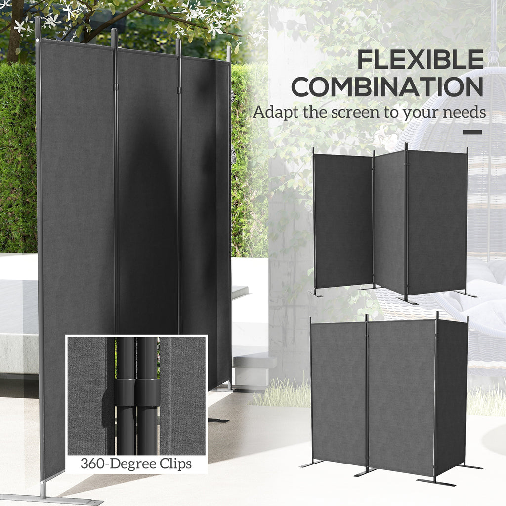 3 Panel Folding Outdoor Privacy Screen, 5.8FT Tall Room Divider with UV30+ Protection, Freestanding Privacy Panel Partition with Stable Base for Indoor Outdoor, Dark Grey