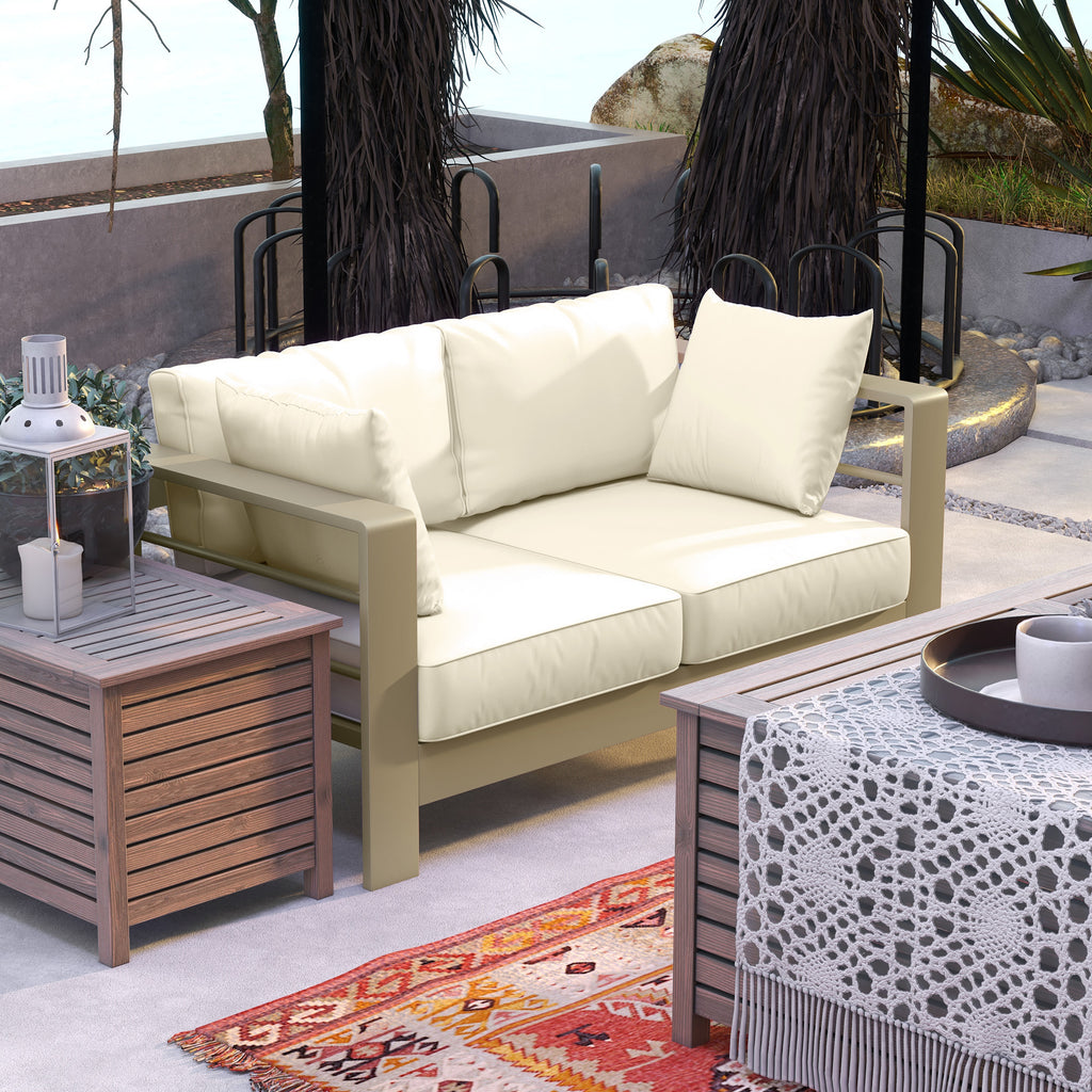 Patio Loveseat, Outdoor Seating for 2, Garden Sofa with Cushions, Wide Armrests, 54.3"x27.6"x24.6", Cream White