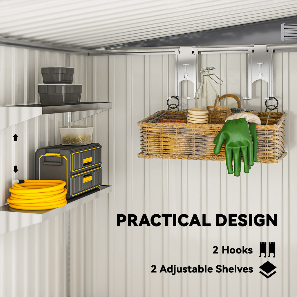 5'x7' Lean to Galvanized Metal Shed with Foundation, Garden Tool Storage House with Sliding Door and 2 Vents, Dark Grey