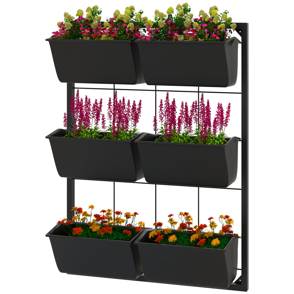 3-Tier Wall Planter with 6 Pots for Indoor and Outdoor Use, Hanging Plant Holder, Self Draining Wall Mounted Planter