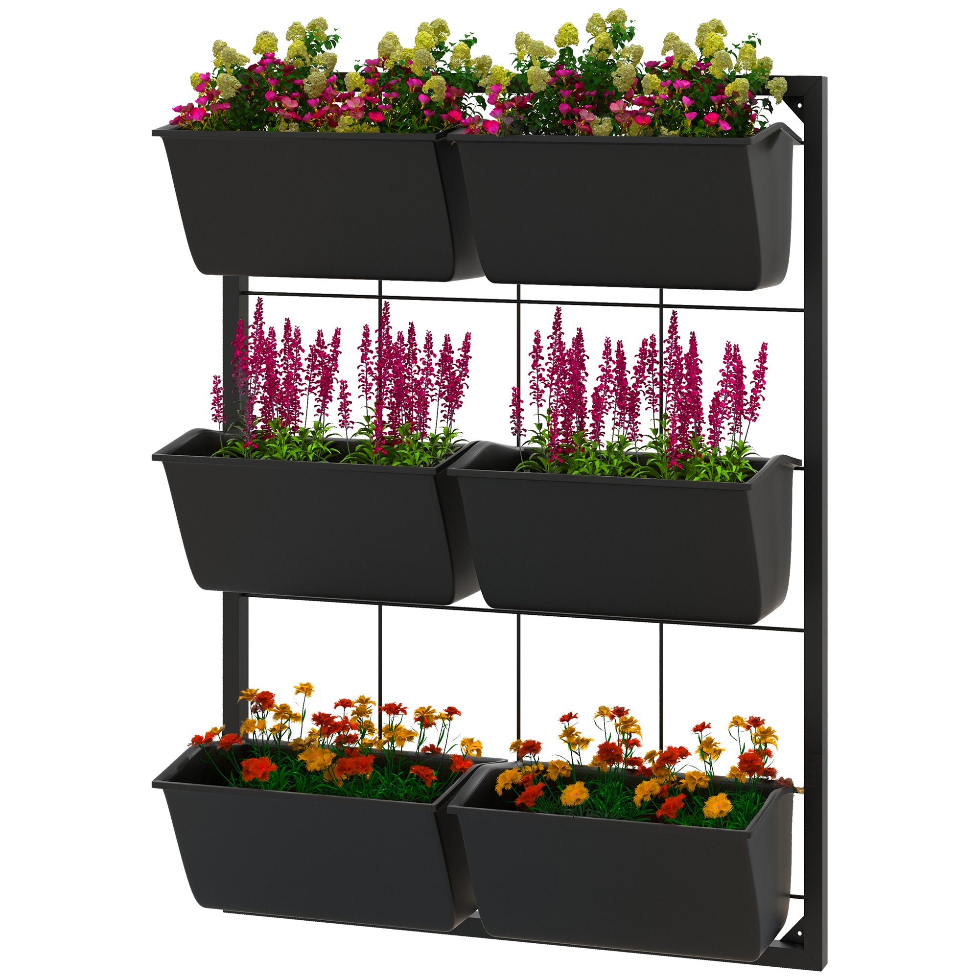 3-Tier Wall Planter with 6 Pots for Indoor and Outdoor Use, Hanging Plant Holder, Self Draining Wall Mounted Planter