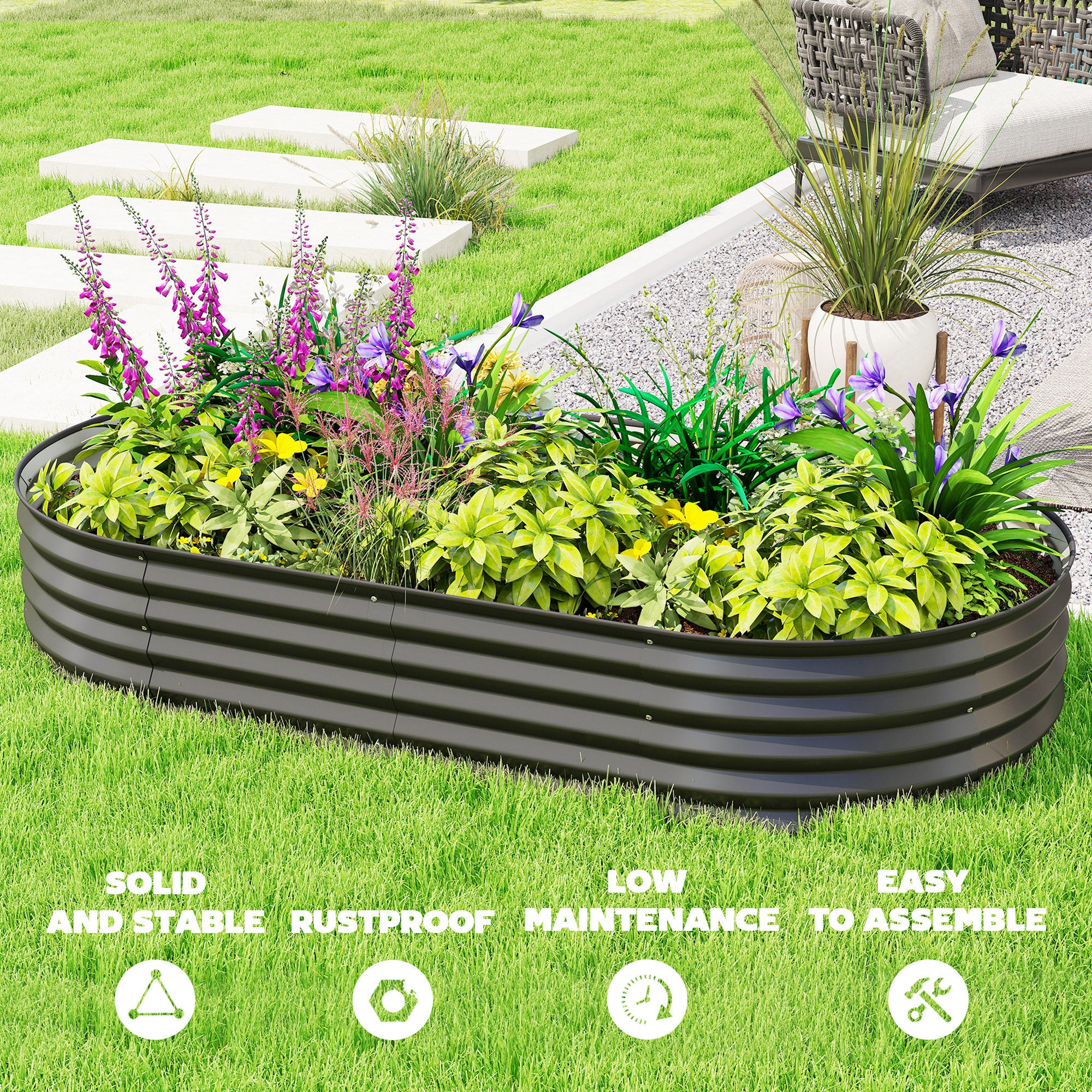 6 x 3 x 1ft Galvanized Raised Garden Bed Kit, Metal Planter Box with Safety Edging,  Black