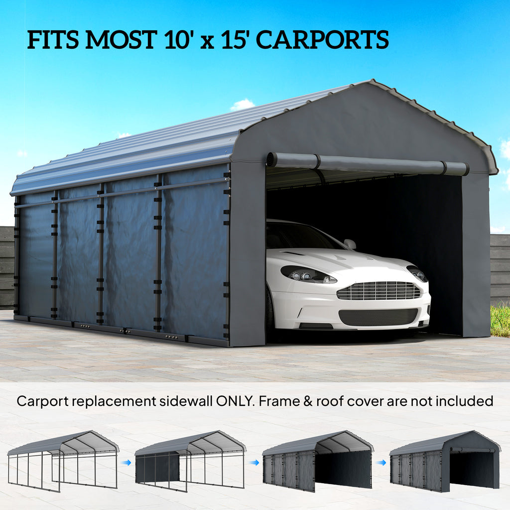 Carport Replacement Canopy Cover Sidewalls for 10' x 15' Carport, UPF50+ Waterproof Garage Car Shelter Tarp, Dark Grey