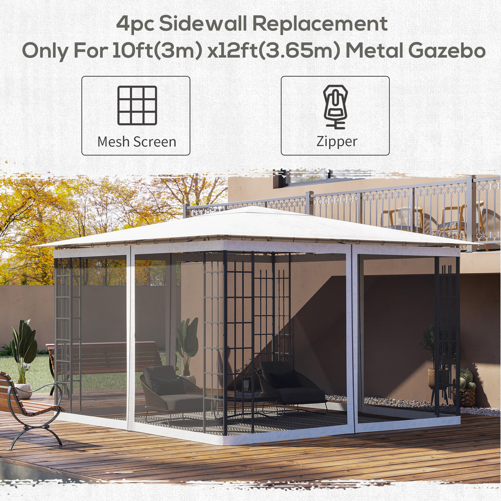 Replacement Mosquito Netting for Gazebo 10' x 12' Black Screen Walls for Canopy with Zippers, White
