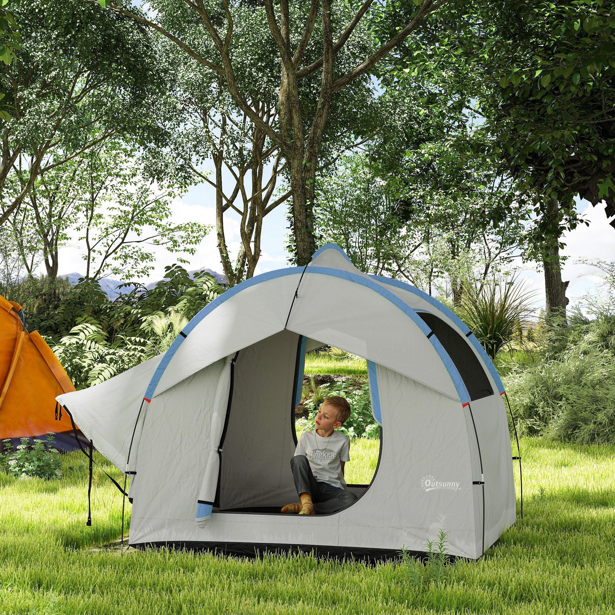 2000mm Waterproof SUV Tent, Car Tent with 3 Doors and Mesh Window, for 5-6 Person Camping Travel, Grey and Blue