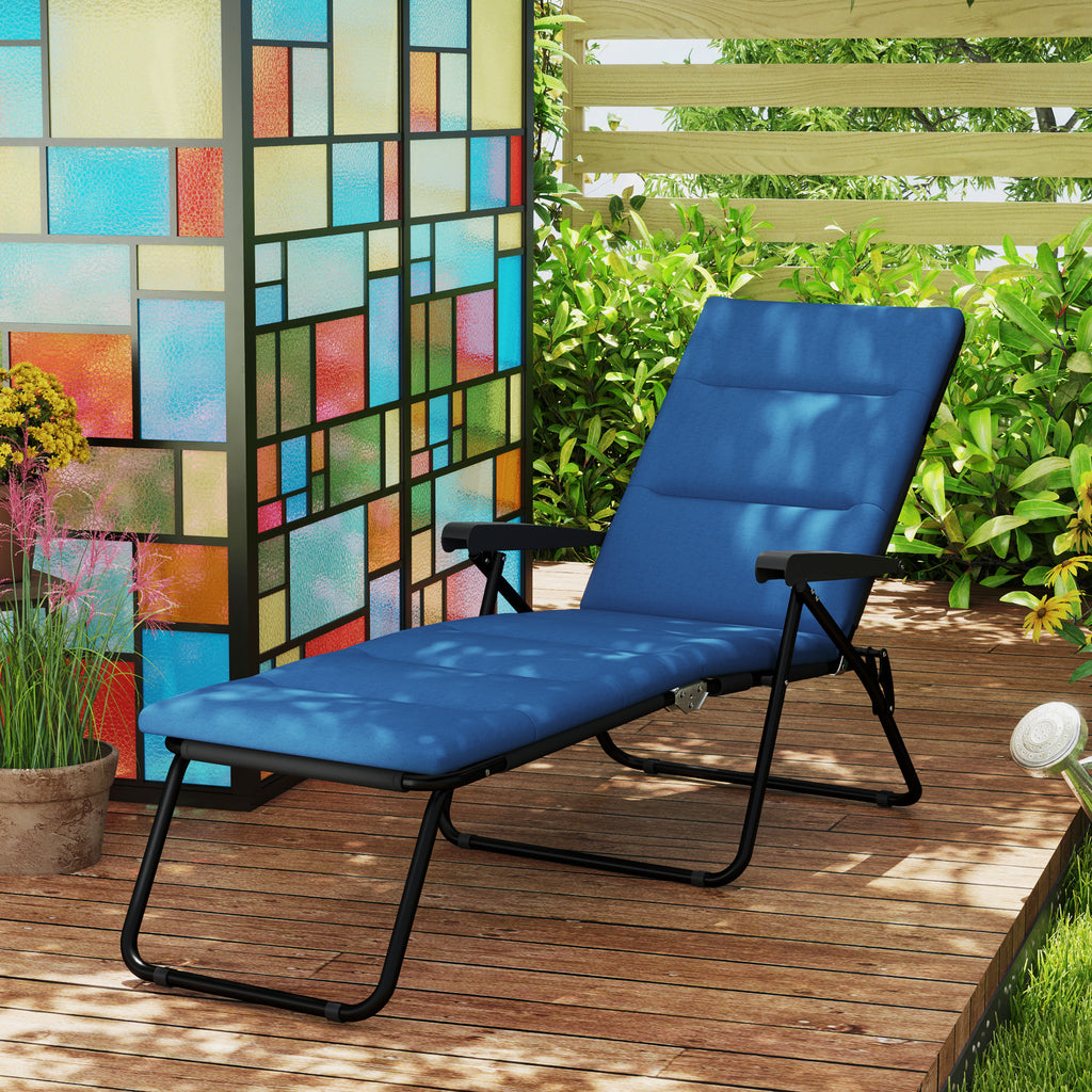 Foldable Lounge Chair, Reclining Patio Sun Lounger with 6-Position Adjustable Back, Blue