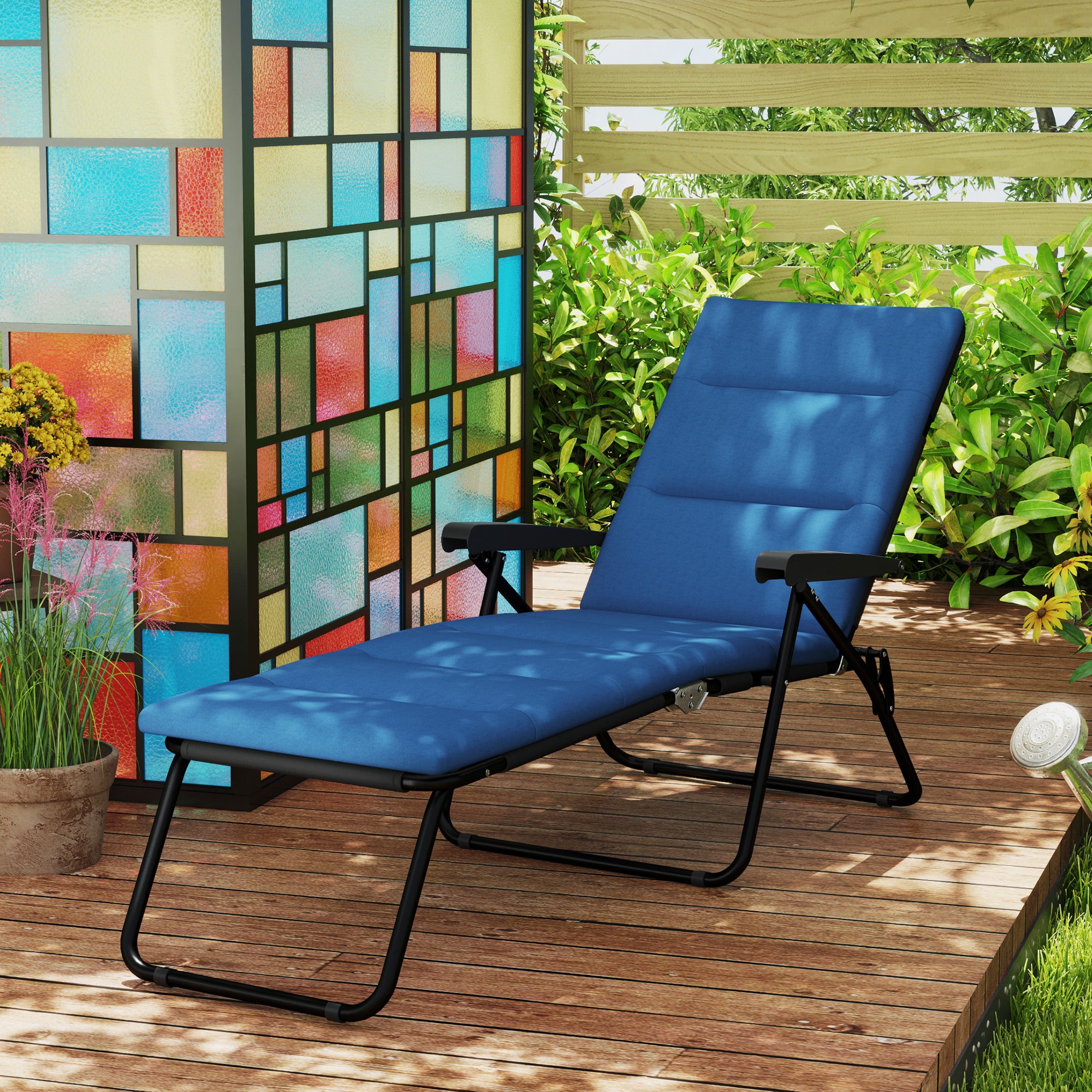 Foldable Lounge Chair, Reclining Patio Sun Lounger with 6-Position Adjustable Back, Blue