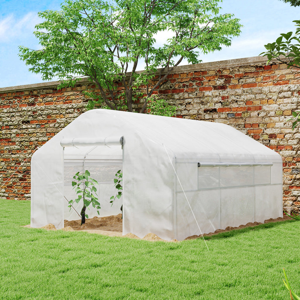 Walk-in Tunnel Greenhouse with Galvanized Steel Frame and Windows, Garden Planting Warm House, 13' x 10' x 6.5' , White
