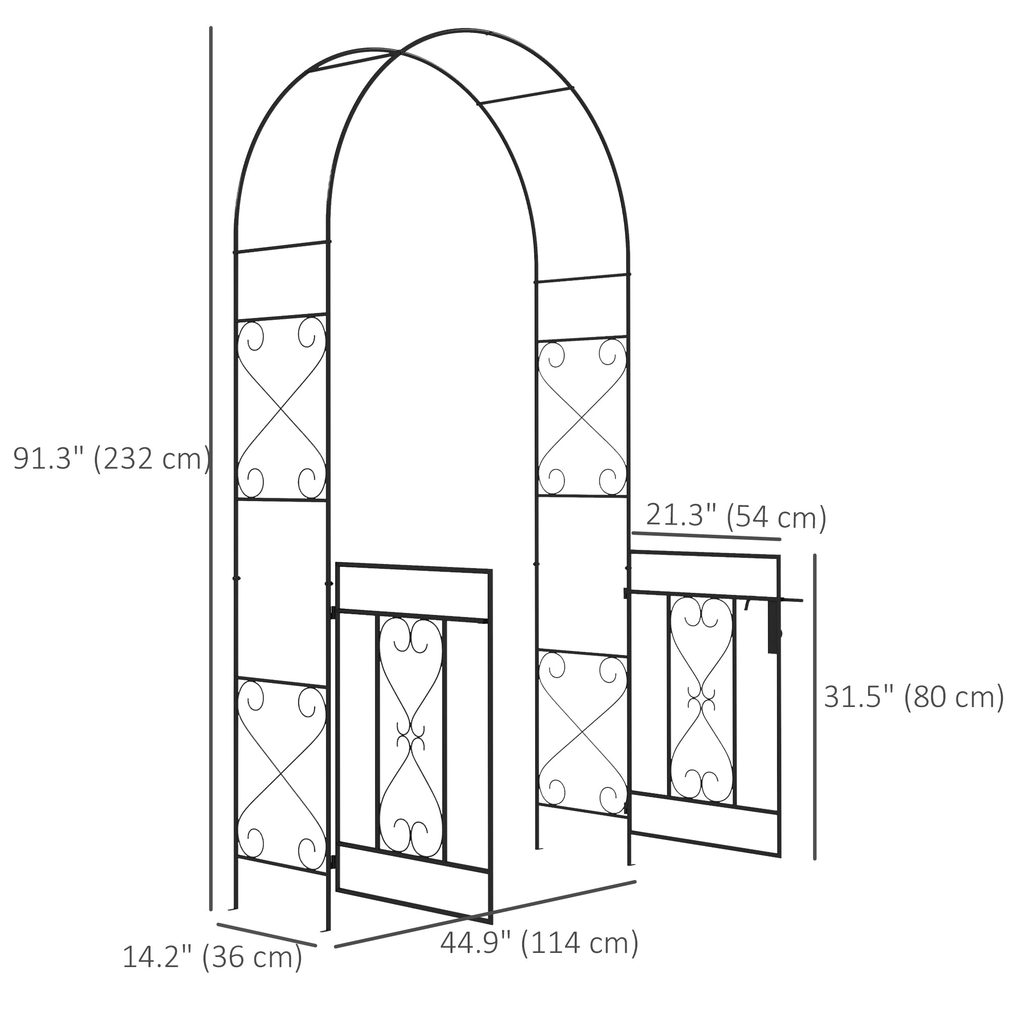 7.6FT Metal Garden Arch with Gate, Garden Arbor Trellis for Climbing Plants, Roses, Vines, Wedding Arch, Black