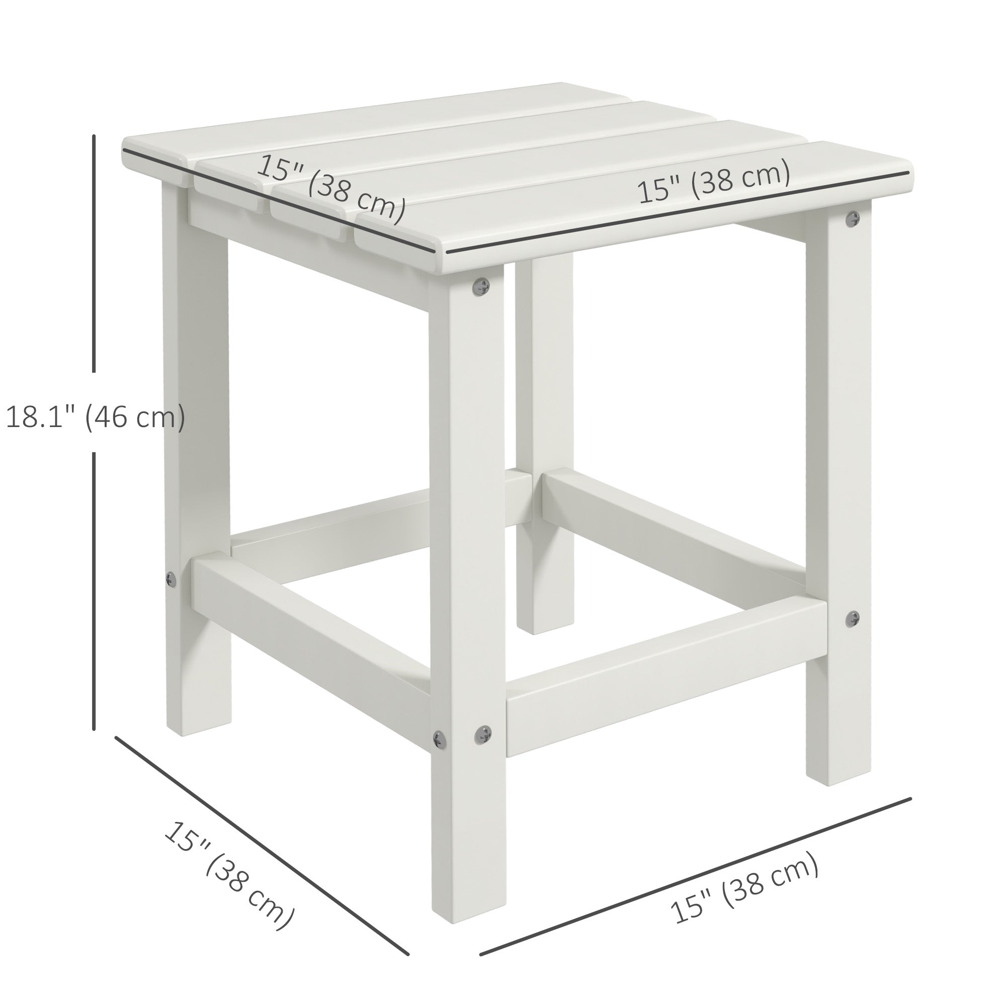 Side Table, Square Patio End Table, Weather Resistant 15" Outdoor HDPE Table for Porch, Balcony, White