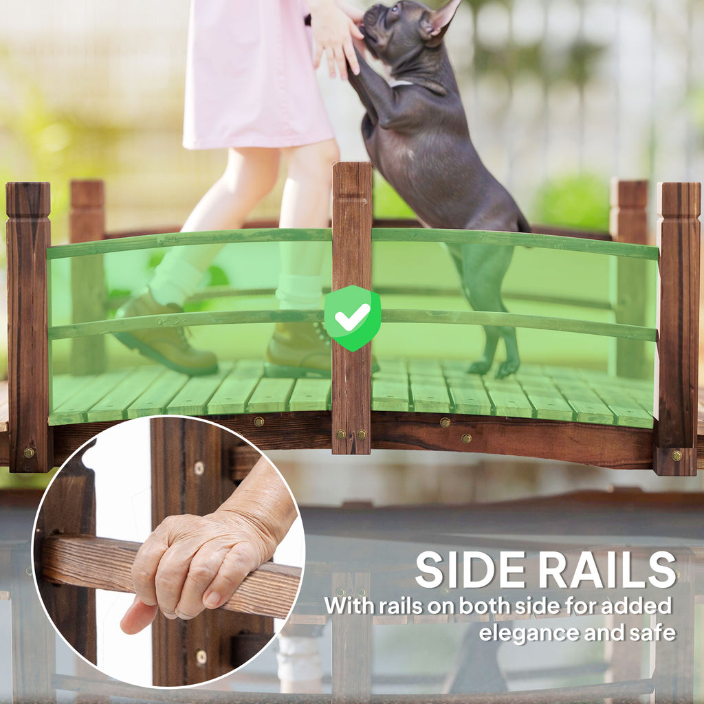 5FT Wood Garden Bridge Outdoor Decorative Landscape Side Rails Backyard Moon Bridge Park Decor Stained Wood