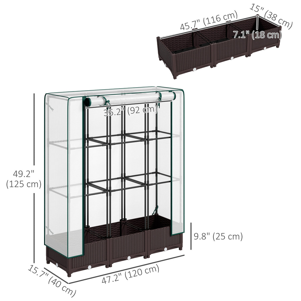 Raised Garden Bed Kit with Trellis, Plastic Raised Flower Bed with PE Cover and Zipper Door, 47 x 16 x 50 inch