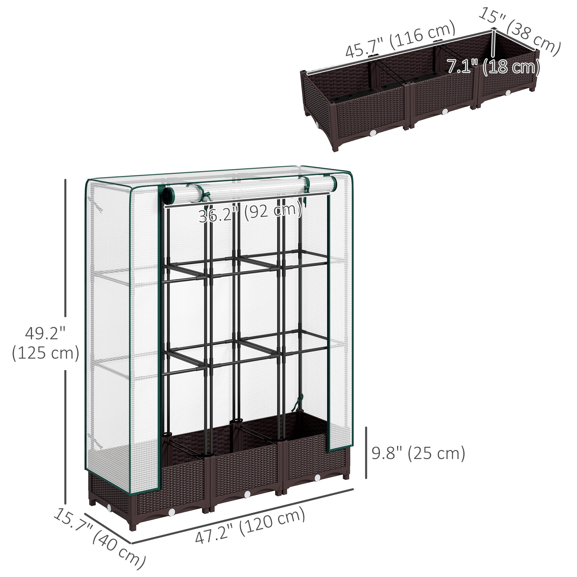 Raised Garden Bed Kit with Trellis, Plastic Raised Flower Bed with PE Cover and Zipper Door, 47 x 16 x 50 inch