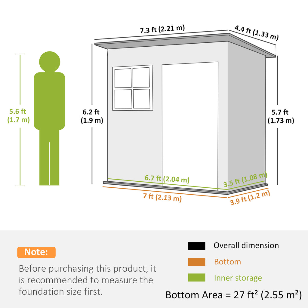 7' x 4' Galvanised Steel Outdoor Storage Shed, Garden Shed with Window, Lockable Wide Door and Air Vents, Dark Grey