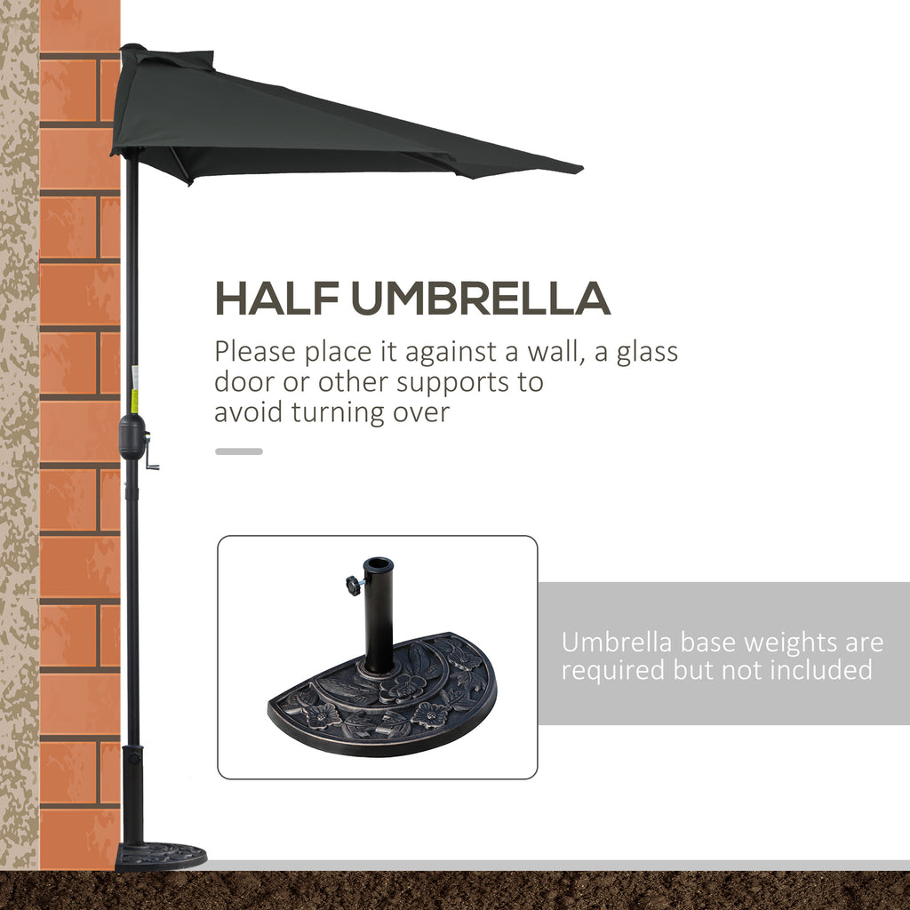9ft Half Round Umbrella Outdoor Patio Garden Balcony Parasol Window Sun Shade w/ 5 Ribs Black