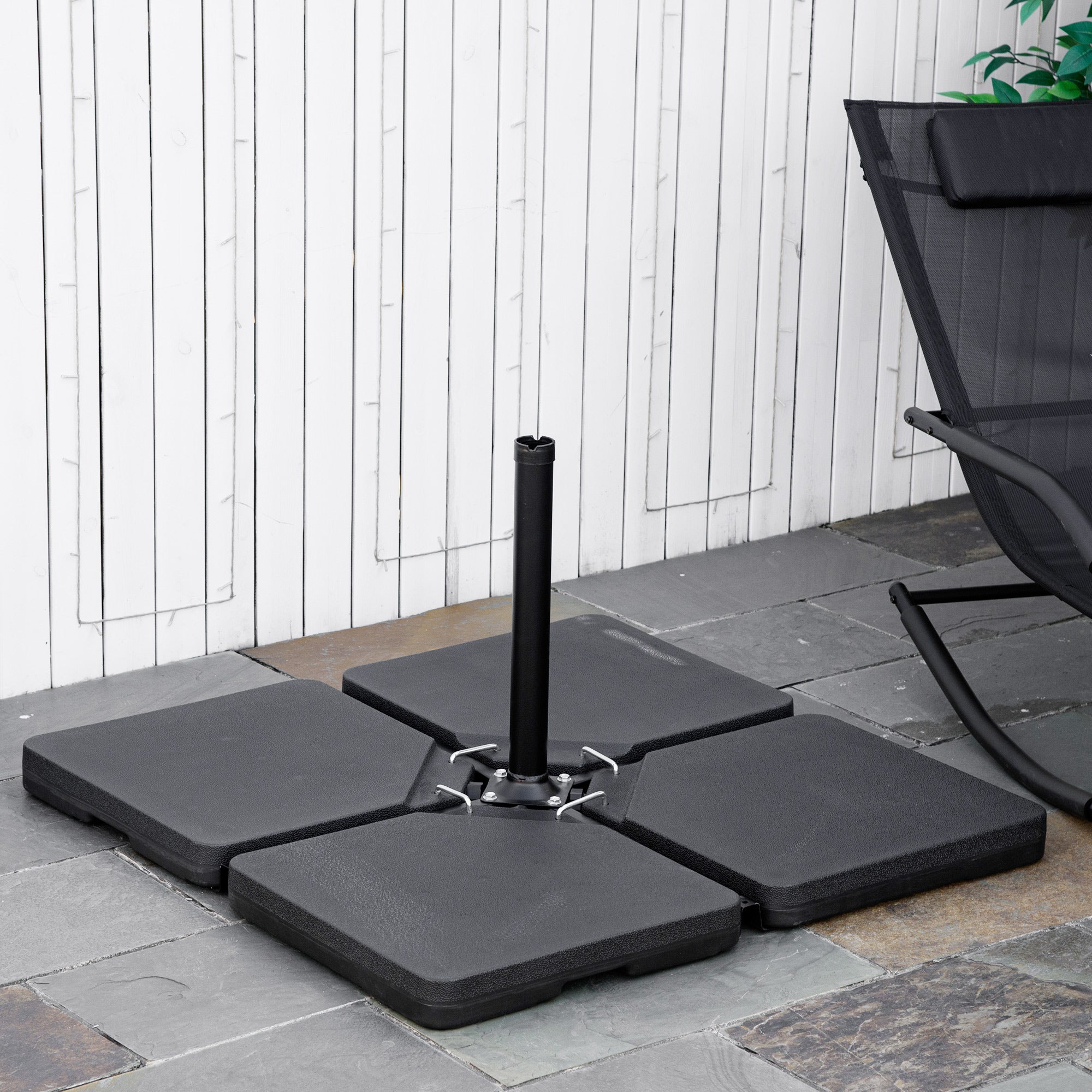 Set of 4 Parasol Base Stand Weights for Banana Hanging Cantilever Umbrella, Can Be Filled with Sand or Water, Black